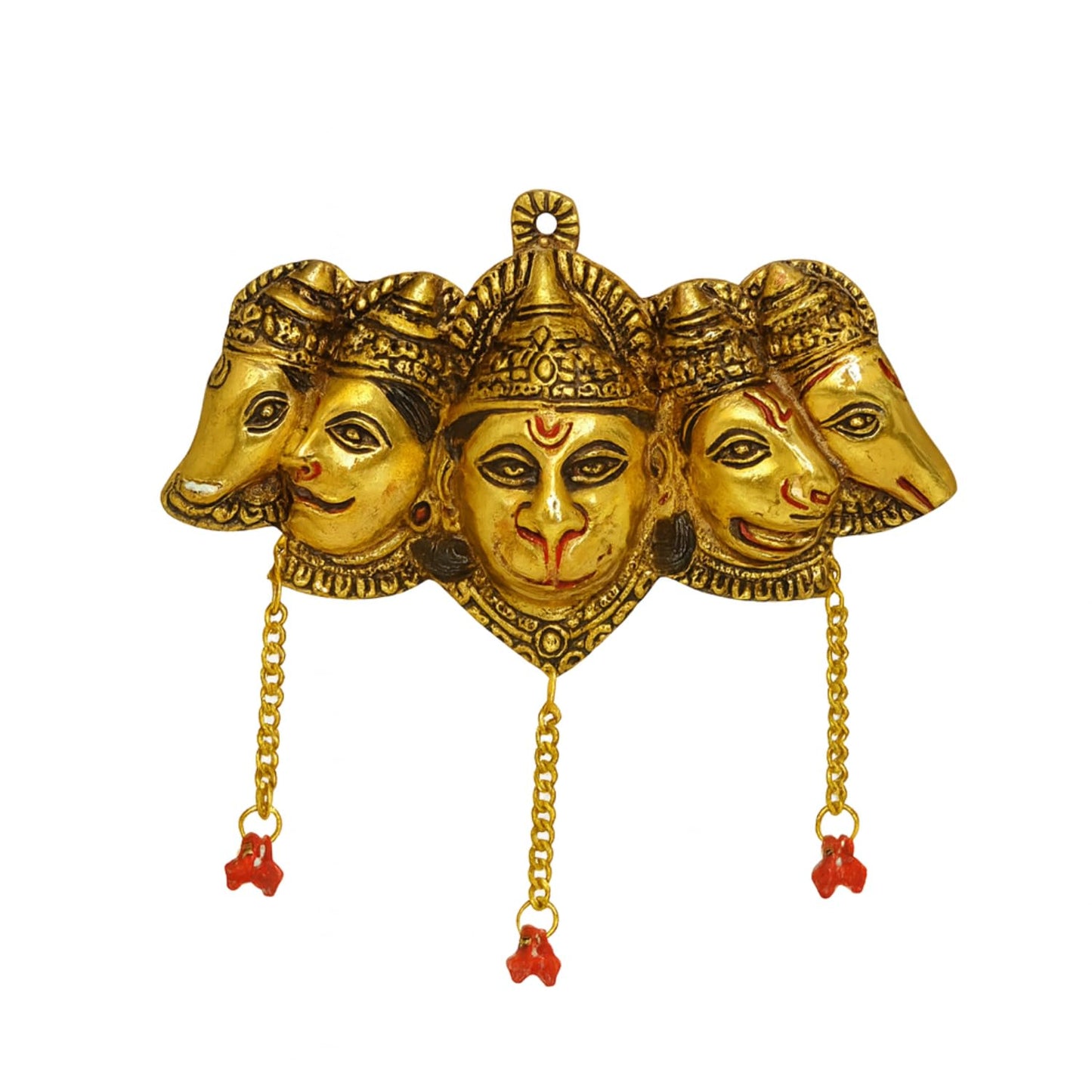 Kalakriti Panchmukhi Hanuman Ji Murti for Door Entrance, Gold Finish Wall Hanging Statue Showpiece for Main Gate, Decorative Hindu God Idol for Home Temple & Vastu Protection (Panchmukhi Hanuman)