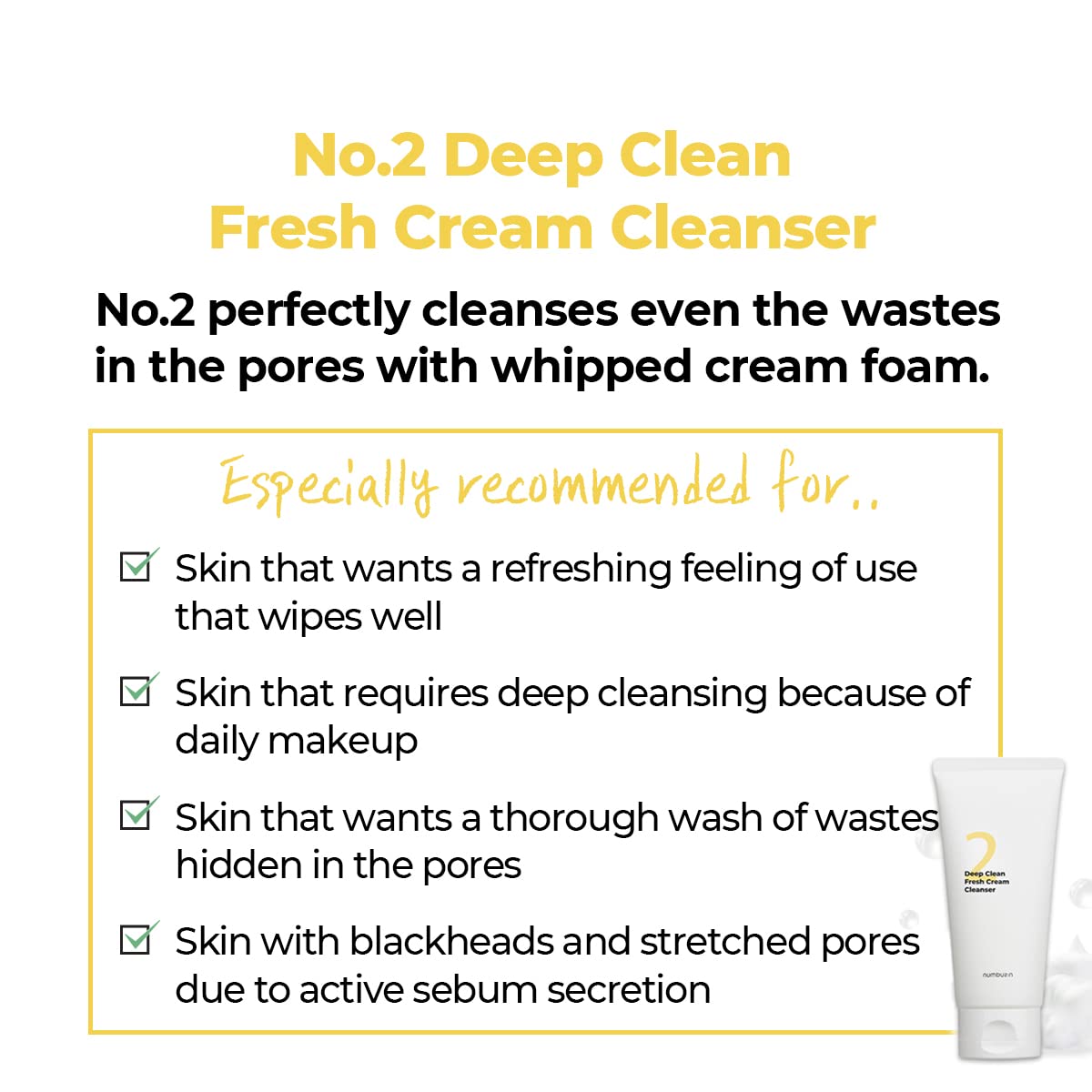 numbuzin No.2 Deep Clean Fresh Cream Cleanser, 4.05oz/ 120ml | Whipped cream foam, Deep Pore Cleansing, Natural cleaning ingredient, Moisturizing