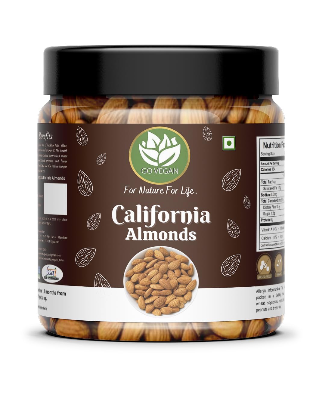 Go Vegan California Almonds | Premium Badam Giri | High in Fiber & Boost Immunity | Real Nuts | Whole Natural Badam