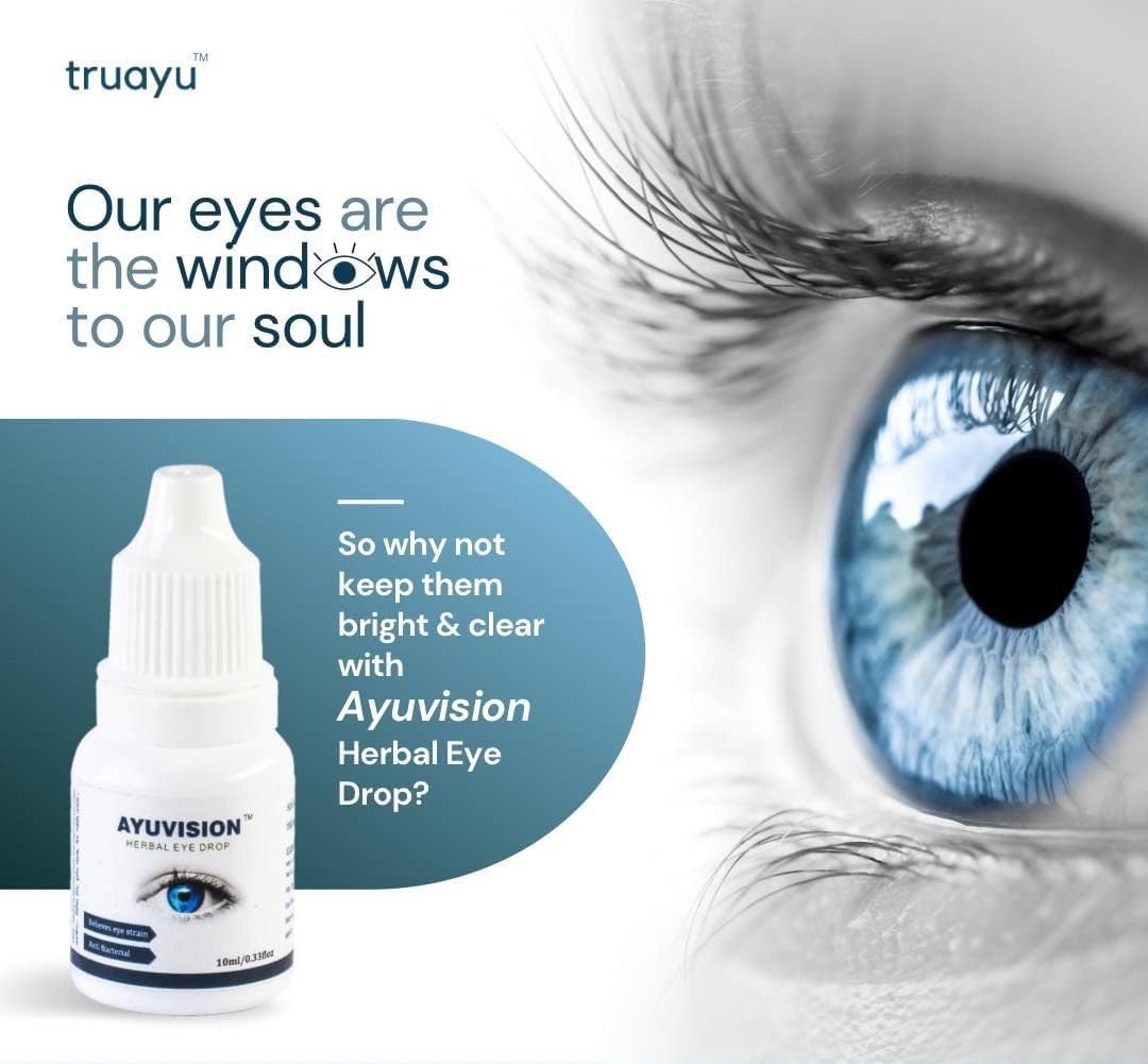 Ayuvision Herbal Ayurvedic Eye Drops for Dryness, Redness, Irritation & Itching Relief | Daily Use Eye Care with Rose, Aloe Vera & Triphala | 10ml