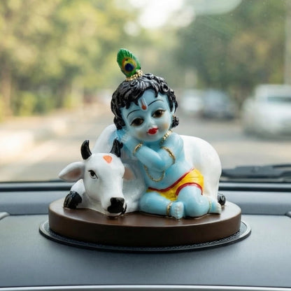 Krishna Idol for Car Dashboard, 3.5 Inch Multicolour Resin Statue | Lord Krishna Showpiece for Home, Office & Pooja Room | Decorative Gift Item | Size 9 x 7 x 8 cm