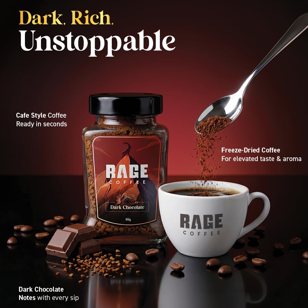 Rage Coffee Dark Chocolate Instant coffee - Premium Arabica Instant Coffee (Make Delicious Hot/Cold Coffee) - (DARK CHOCOLATE)
