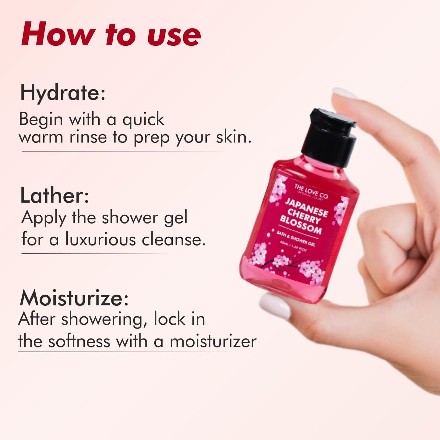 THE LOVE CO. Japanese Cherry Blossom Body Wash 50ml | Luxury Body Wash for Women | Organic & Vegan | Shower Gel Women | 100% Vegan | Luxury Beauty | Body Skin Care Products