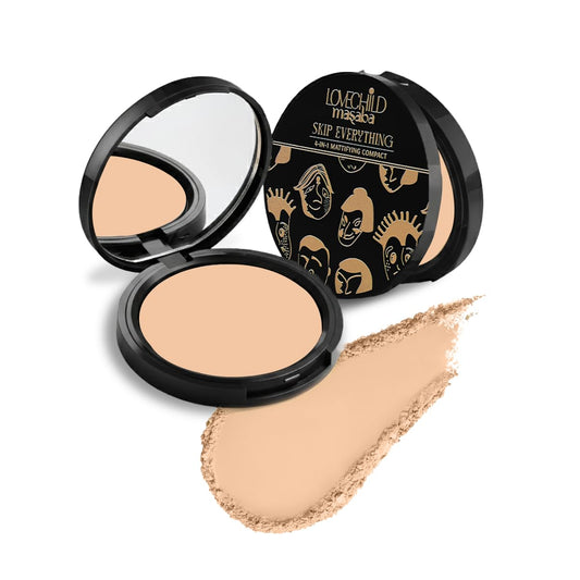 Lovechild Masaba Skip Everything Mattifying Compact Powder, Perfect Matte Finish, Oil Control, Pore Blurring & Skin Repair, Enriched with Vitamin E & Macadamia Oil, Moody Mama (Light) 9 g