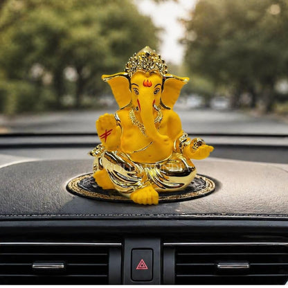 Gold Art India Gold Plated Gaddi Ganesh Idol For Car Dashboard Ganesha Murti Ganpati Idol For Home Decor Puja Lord Ganesh Statue Gift For Office Desk Puja Room Figurine