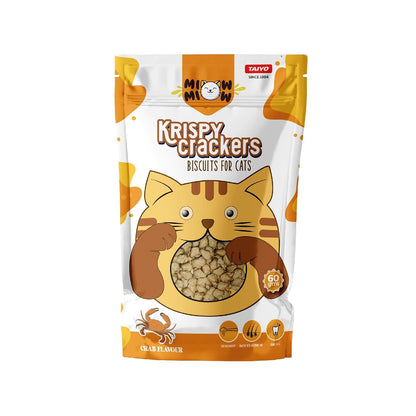 Taiyo Miow Miow Krispy Crackers Crunchy Cat Treats, 60g – Crab Flavour | High-Protein Biscuits with Fiber, Vitamins & Minerals | Healthy Cat Snack for All Life Stages