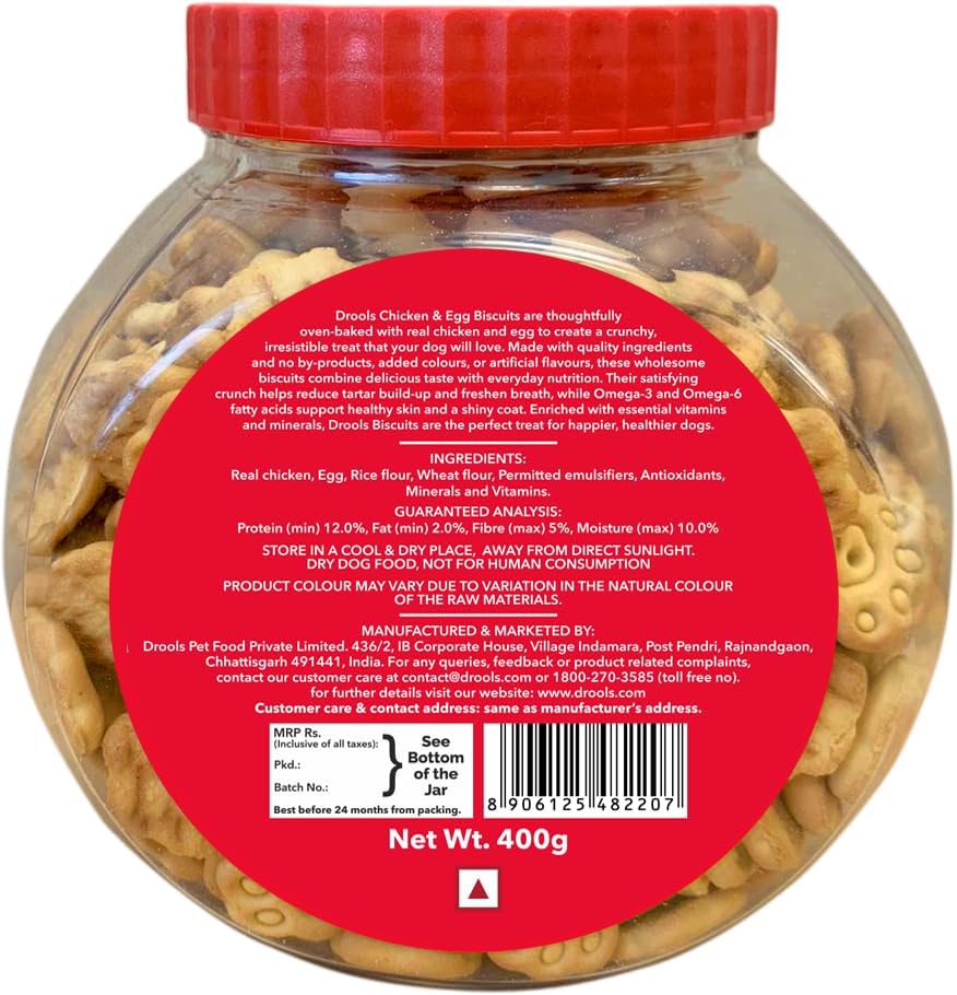 Drools All Life Stages Dog Treat Biscuits 400g Jar | Real Chicken Flavour | All Breed Formula | Promotes Lustrous Skin & Coat | Vitamins & Minerals | Reduces Tartar Build Up