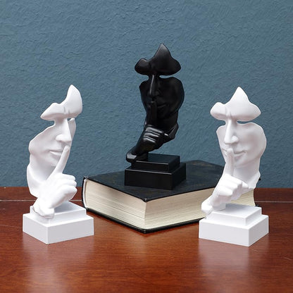 Thinker Statue, Keep Silence Statue - Modern Sculpture Design | Statues of Men Abstract Sculpture Decorative Objects, Table Top Decor for Livingroom Home Decor, Office Study (White)