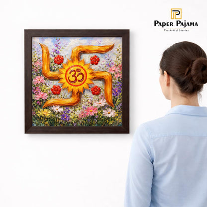 Swastik Om Floral Vastu Sacred Hindu Spiritual Mandir Religious Auspicious Traditional Indian Framed Poster Artwork Decor Painting