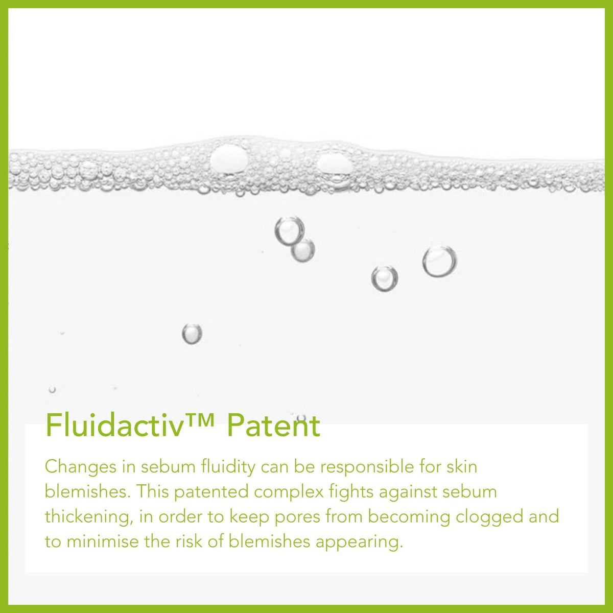 Advertisement for Fluidactiv Patent with text and bubbles on a white background