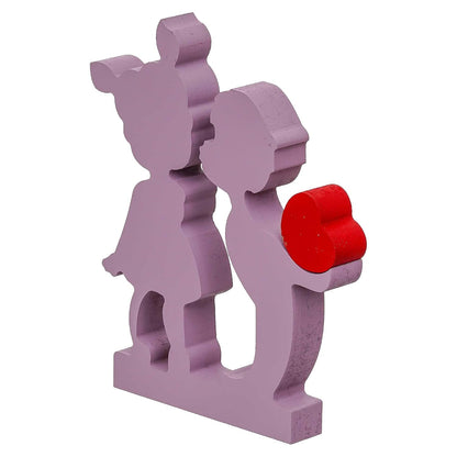 eCraftIndia Valentine Gift for Girlfriend Boyfriend | Wooden Boy Kissing Girl Love Heart Romantic Couple Showpiece | Valentine Day Gift for Husband Wife Him Her | Valentine Day Decoration Item