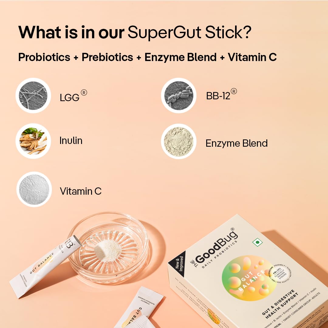 The Good Bug New & Improved Overall Digestive Health Gut Balance Probiotics Supplements- 3Bn Cfu Of Clinically Proven Strains | Aids Digestion, Enhances Nutrient Absorption & Metabolism |15 Days Pack