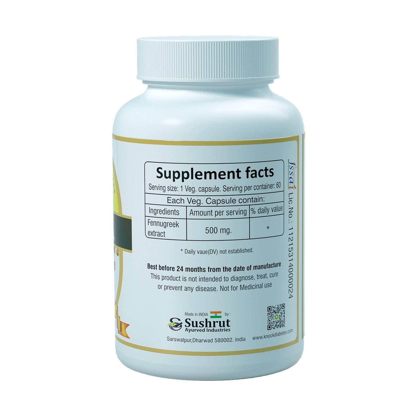 Fennugreek Extracts (500mg X 60 Veg Capsules) - Dietary Herbal Supplement - Helps to Regulate Blood Glucose