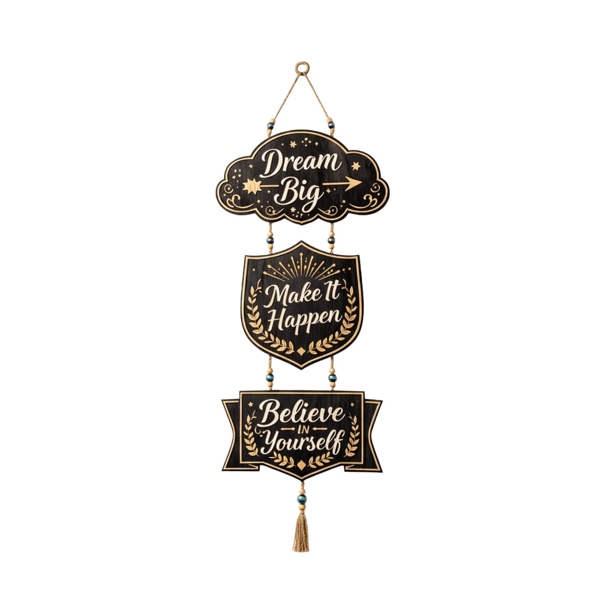 eCraftIndia Gold Foil Embossed Wooden Dream Big Make It Happen Believe In Yourself Wall Hanging for Home Office