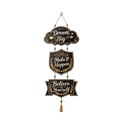 eCraftIndia Gold Foil Embossed Wooden Dream Big Make It Happen Believe In Yourself Wall Hanging for Home Office