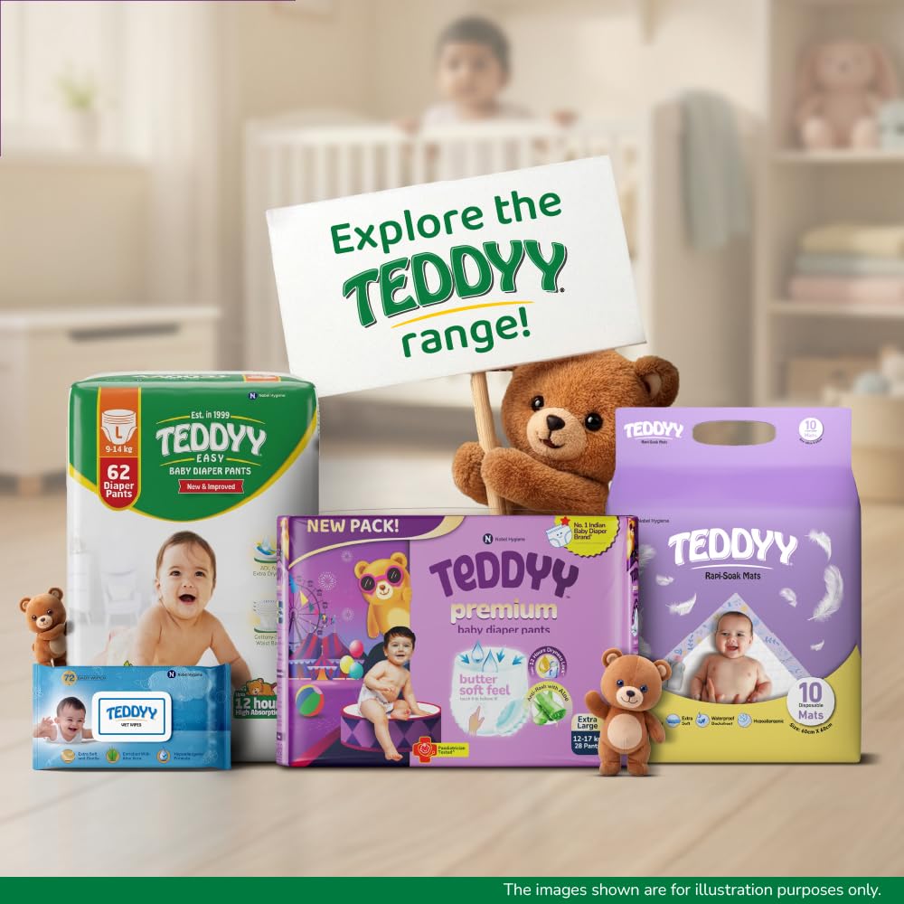TEDDYY Easy Baby M Size Diaper Pant Style | 74 Count (Medium) | 7–12 kg (Pack of 1) | Long Protection Hours | Anti-Bacterial | Airy Breathable Fit | Rapid Soaker Channels with Wetness Indicator