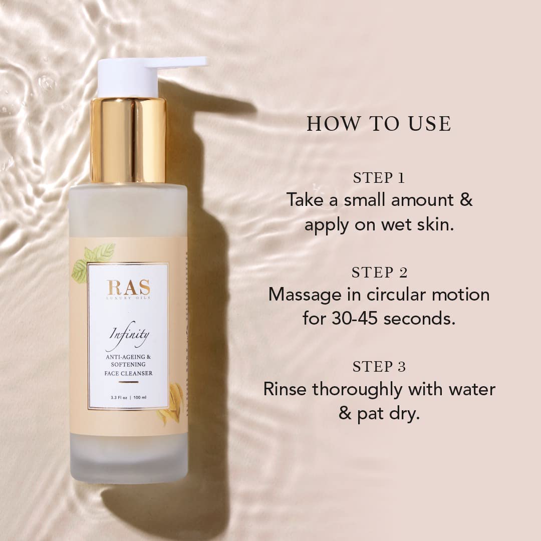 RAS Luxury Oils Infinity Anti Ageing Crème Face Cleanser | Face wash With Calendula, Shea Butter & Red Algae | Soothes Skin, Locks In Moisture, Makes Skin Plump & Supple | Intensely Nourishes