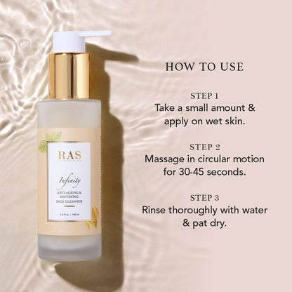 RAS Luxury Oils Infinity Anti Ageing Crème Face Cleanser | Face wash With Calendula, Shea Butter & Red Algae | Soothes Skin, Locks In Moisture, Makes Skin Plump & Supple | Intensely Nourishes