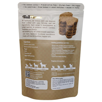 TailTrums Dog Biscuits – Milk & Coconut Cookies with Calcium 250g | Healthy Dog Food | All Breeds |