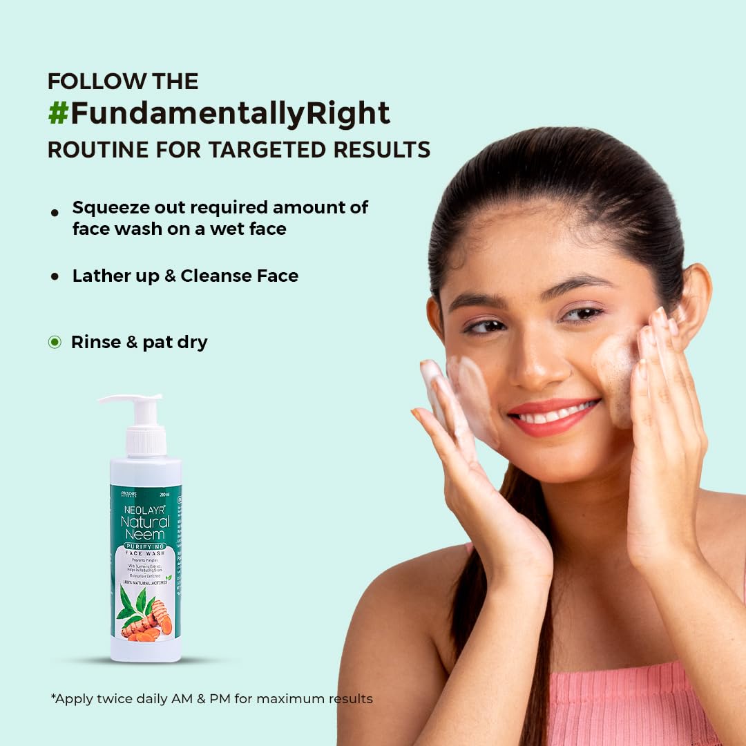 NEOLAYR Natural Neem Purifying Face Wash | With Neem & Turmeric Extracts | Prevents Pimples | Helps in Reducing Scars | Ideal for Acne Prone & Sensitive Skin - Added Moisturiser,200 ml