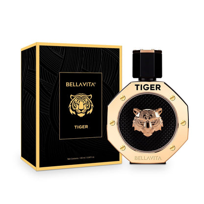 Bellavita Tiger perfume bottle and packaging on a white background