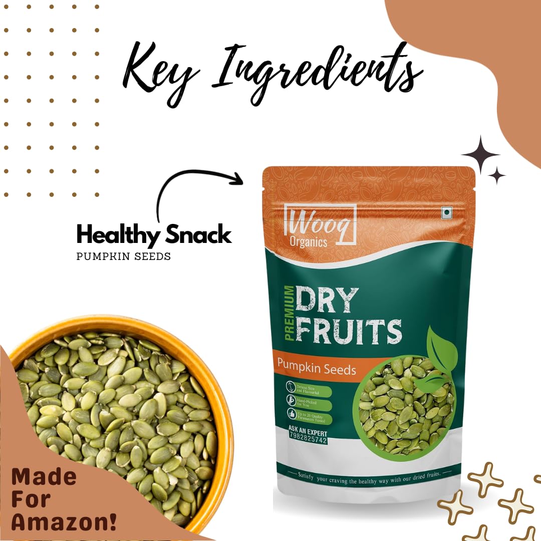 Wooq Organics Jumbo Raw Pumpkin Seeds 250g Protein and Fiber Rich Superfood