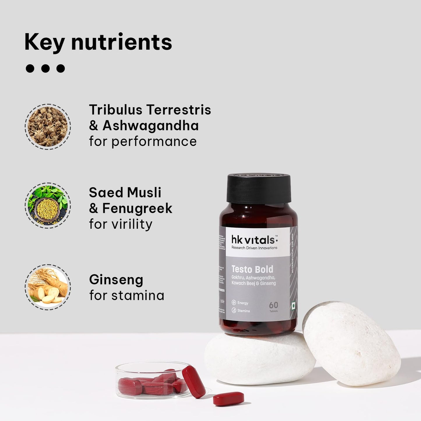 HealthKart hk vitals Testo Bold (60 Tablets) | Testosterone Booster for Men| For Energy, Stamina, & Strength
