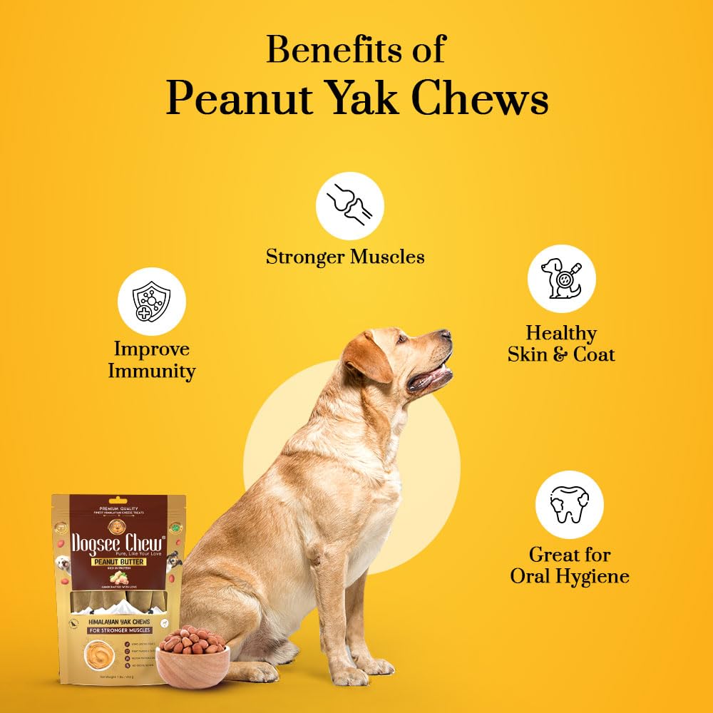 Dogsee Peanut Butter Infused 100% Natural Yak Chew Bones for Dogs 140 gm (Medium - 2 Chews) Healthy Alternative to Rawhide - High Protein, All Life Stages