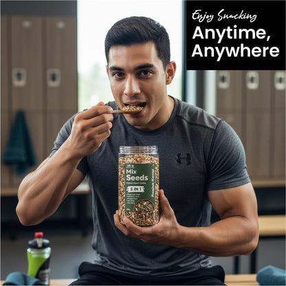 Growfitz 5-in-1 Super Seed Mix | 500g | 20.5g High Protein & Fiber | Roasted Pumpkin, Sunflower, Flax, Chia, Soy Nuts & Sesame | Healthy Snack | Export Quality Superfood