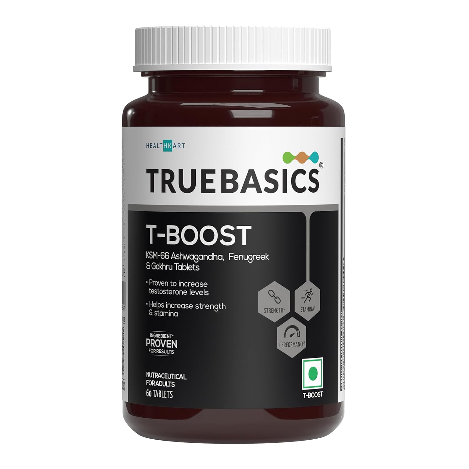 TrueBasics T-Boost supplement bottle on a white background