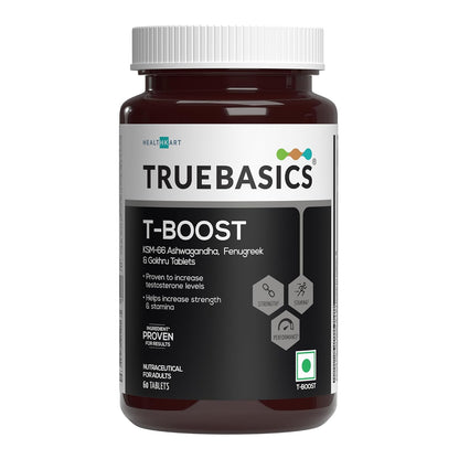 TrueBasics T-Boost supplement bottle on a white background