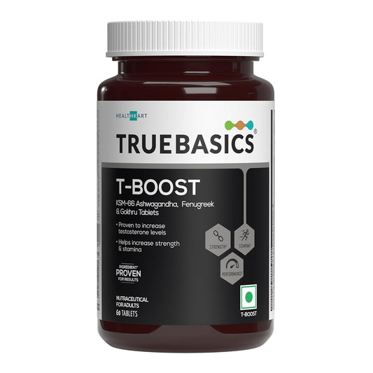 TrueBasics T-Boost supplement bottle on a white background
