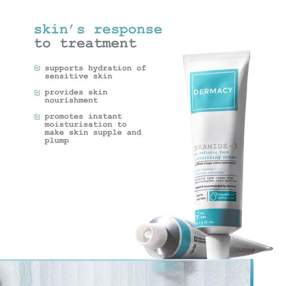 Dermacy Ceramide-3 Skin Refining Face Moisturising Cream | Barrier Repair Moisturizer with 3 Essential Ceramides, 2.5% Hyaluronic Acid & ThermoActiv Spring Water | For All Skin Types | 50g