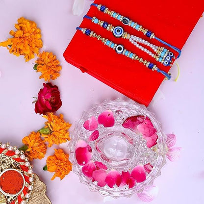 SAUDEEP INDIA Feng Shui Crystal Tortise with Plate for Good Luck with Evil Eye Lumba/Couple Rakhi Set Brother Bhabhi | Turtle for Vastu Home Decor(1 Lumba, 2 Brother)