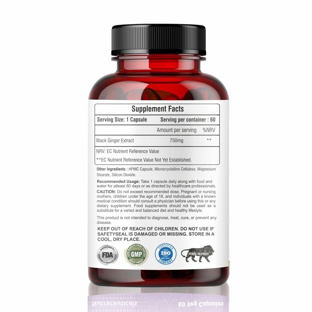Black Ginger Capsules 500mg (60 Capsules) Which Improves Digestion & Boosts Immunity