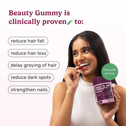 What's Up Wellness Beauty Hair Gummies for Hair Growth, Glowing Skin & Nails | No Added Sugar | Zinc, Folic Acid, Multivitamins | For Men & Women | Natural Biotin Supplement – 30 Days