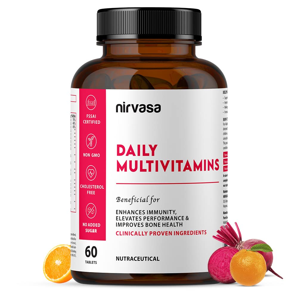 Nirvasa Daily Multivitamin Tablets for Men & Women | Enhances Immunity & Energy | Vitamin Tablets to Promote Healthy Bones, Joints & Muscles - 60 Tablets