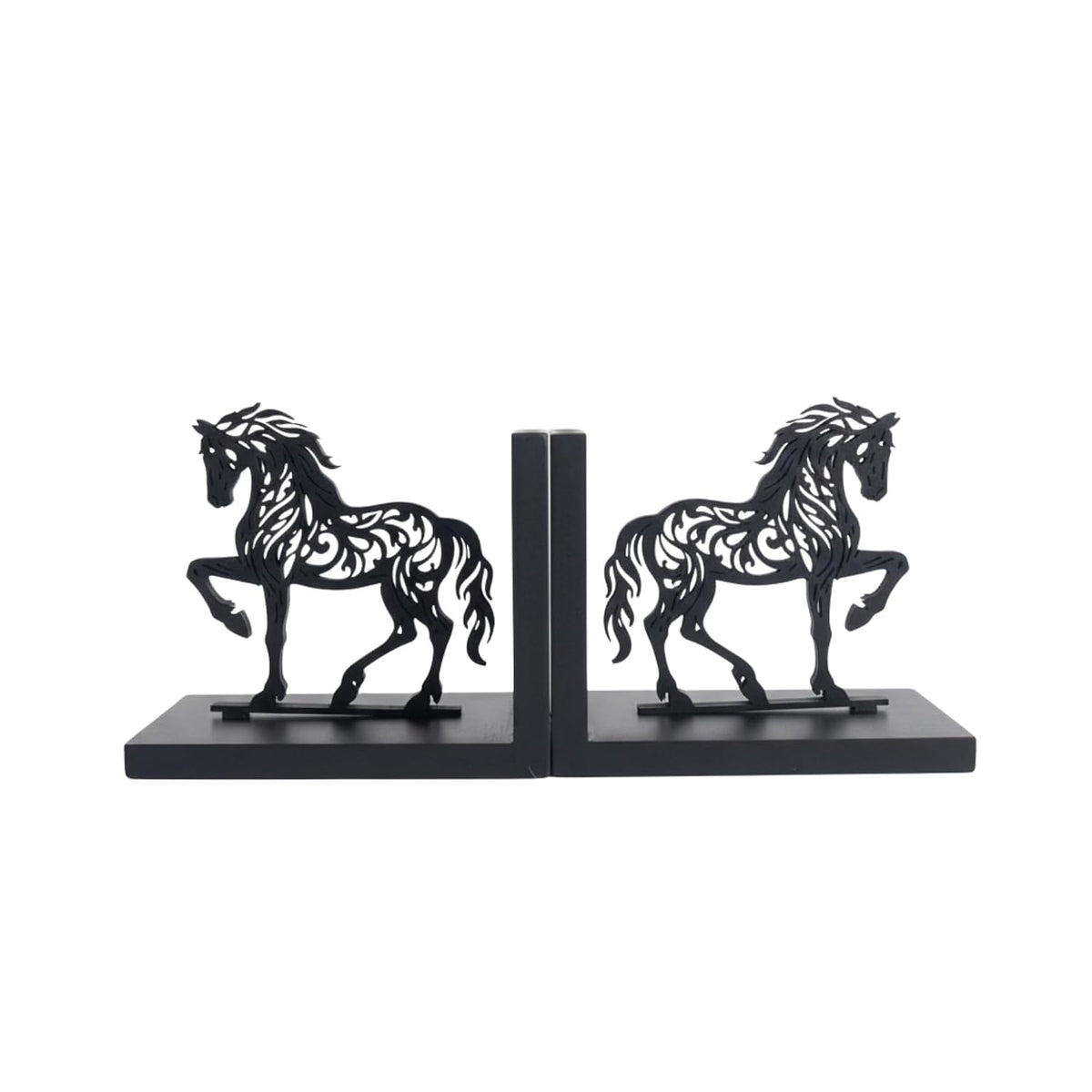 eCraftIndia Wooden Book End with Horse Statue for Good Luck Showpiece for Home Decor Office Table | Gift for Housewarming Birthday