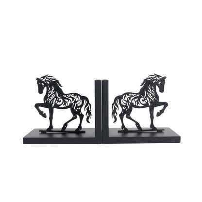eCraftIndia Wooden Book End with Horse Statue for Good Luck Showpiece for Home Decor Office Table | Gift for Housewarming Birthday
