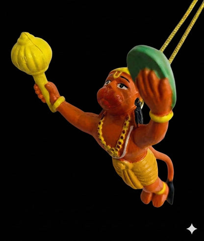 B.R STORE Flying Lord Hanuman Hanging Idol | Bajrangbali Decorative Showpiece with Thread | Religious Car Hanging & Home Temple Dcor | Hindu God Hanuman Murti