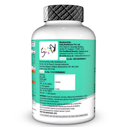 Supplement bottle with green label and white body on a white background