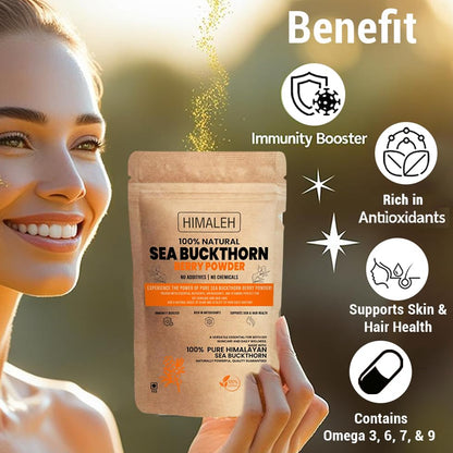 Himaleh Seabuckthorn Berries Powder 200g | Rich in Vitamin C | No oil | Edible | Fiber, Omegas | Dry Sea buckthorn Himalayan Berry Powder | Pack of 1