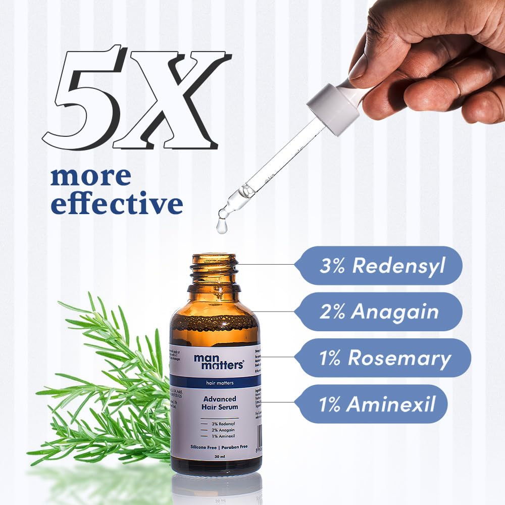 Man Matters Advanced Hair Growth Serum 30ml | With 23% actives (3% Redensyl, 2% Anagain & 1% Aminexil, Rosemary Leaf Extract) | Reactivates Hair Cells, Improves Hair Density & Promotes Hair Growth
