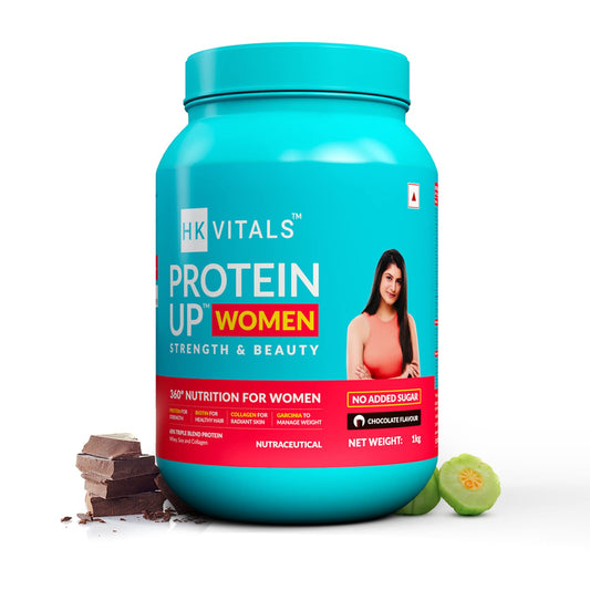 HealthKart HK Vitals ProteinUp Women with Soy (Chocolate, 1kg / 2.2lbs) | Whey Protein, Collagen, Vitamin C, E & Biotin | For Strength & Beauty