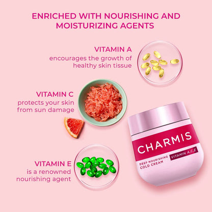 Charmis Deep Nourishing Cold Cream with Vitamin A, C, E, 200ml, for Glowing and Moisturized Skin, for All Skin Types