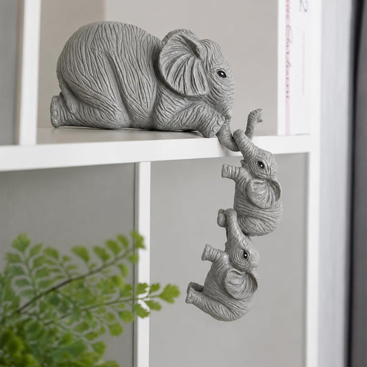 THE SACRED GIFTS Decorative Elephant Family Shelf Sitter | Mother & Baby Hanging Figurines | Hand-Painted Resin Statue | Home Decor | Table Decor | Gift for Mother's Day Special | Home Decorative Item