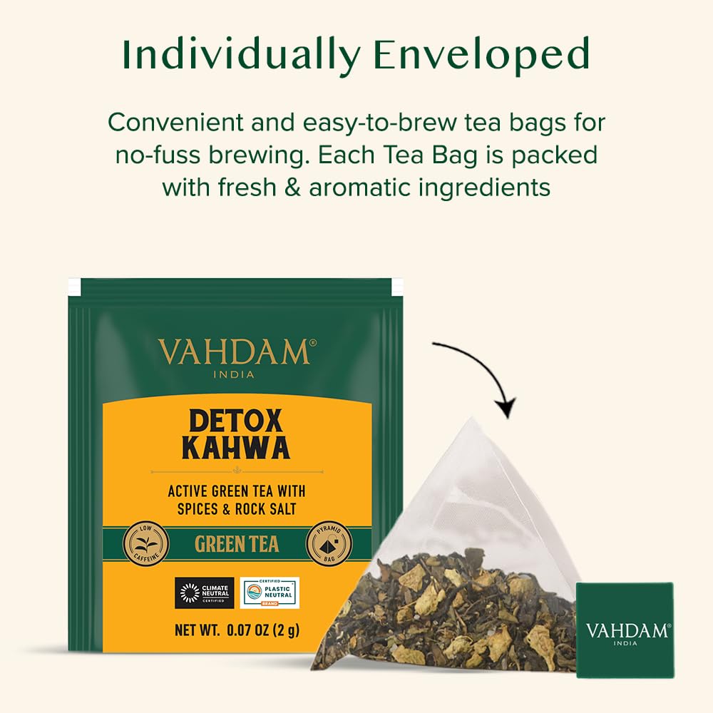 VAHDAM, Detox Kahwa Green Tea- 15 TBs | Real Ingredients (Black Pepper, Tulsi, Ginger, Clove, and Green Tea) |
