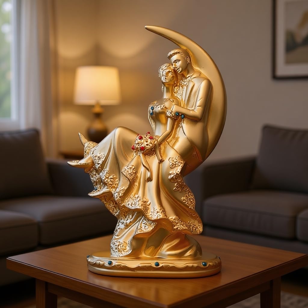 Romantic Moon Couple showpiece/Couple Statue Gifts for Wedding|| Couple Idol for Home Decor || Couple Gifts for Lovers|| Wedding Gift Item || Couple showpiece for Home Decor(Silver)