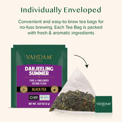 VAHDAM Darjeeling Summer Second Flush Black Tea | 15 Tea's Bags | Premium Darjeeling Tea | Gluten-Free