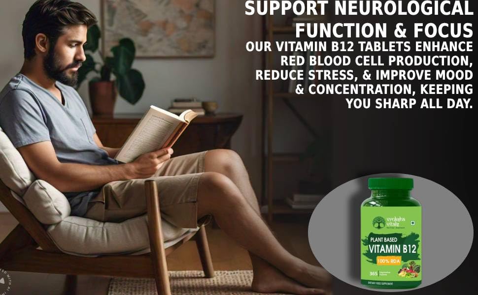 Vruksha Vitals Vitamin B12-100% RDA [LAB TESTED - COA] 365 Tablets/Capsules Supplements - Plant Based Methylcobalamine/Mecobalamine Supplement